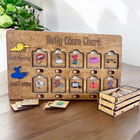 Adorable, Educational, & Fun Daily Chore Chart!  Wooden**Personalization Aval - Picture 2 of 6